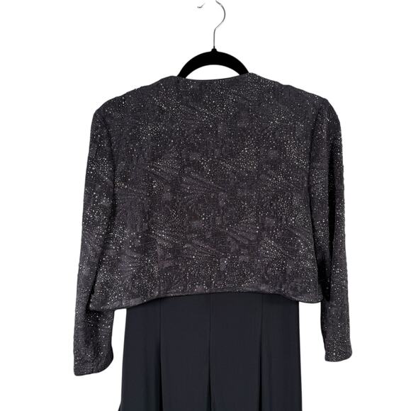 Alex Evening Grey Sparkle Maxi Dress Jacket Set Wedding Mother of Bride Women 12 - Picture 7 of 7